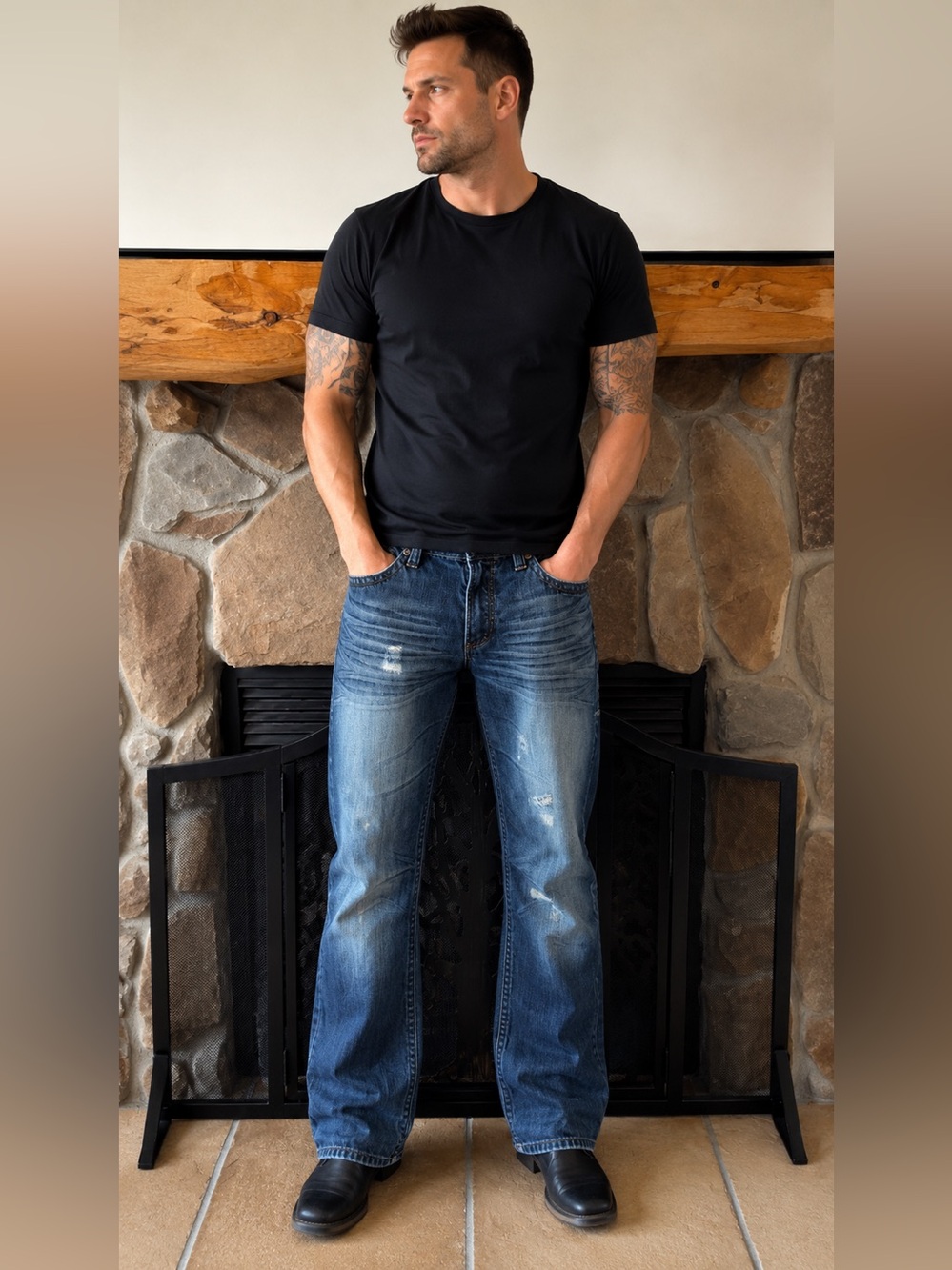 Affliction Black Premium Blake Relaxed Straight Leg w/ Embroidered Pockets - Picture 2 of 9